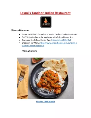 Up to 10% offer - Laxmi's Tandoori Indian menu