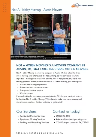 NOT A HOBBY MOVING IS A MOVING COMPANY IN AUSTIN TX THAT TAKES THE STRESS OUT OF MOVING
