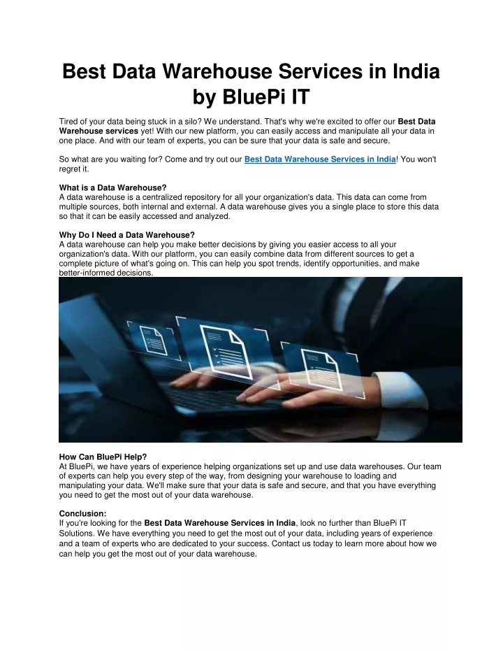best data warehouse services in india by bluepi it