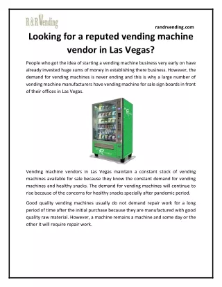 Looking for a reputed vending machine vendor in Las Vegas