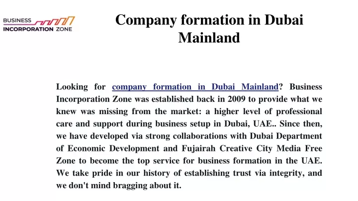 company formation in dubai mainland