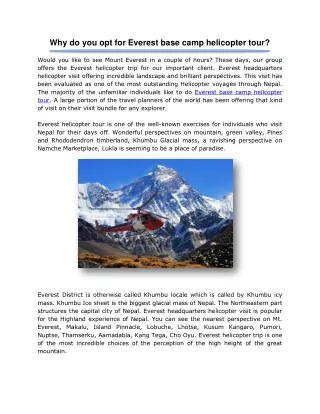 Why do you opt for Everest base camp helicopter tour?