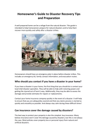 Homeowner's Guide to Disaster Recovery Tips and Preparation