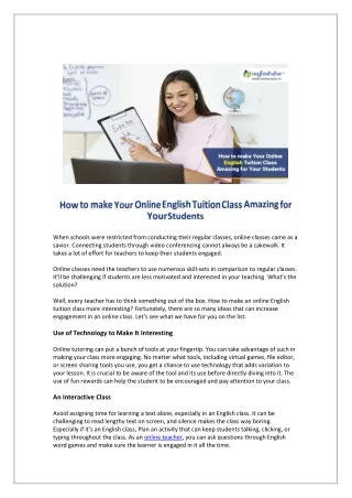 How to make Your Online English Tuition Class Amazing for Your Students