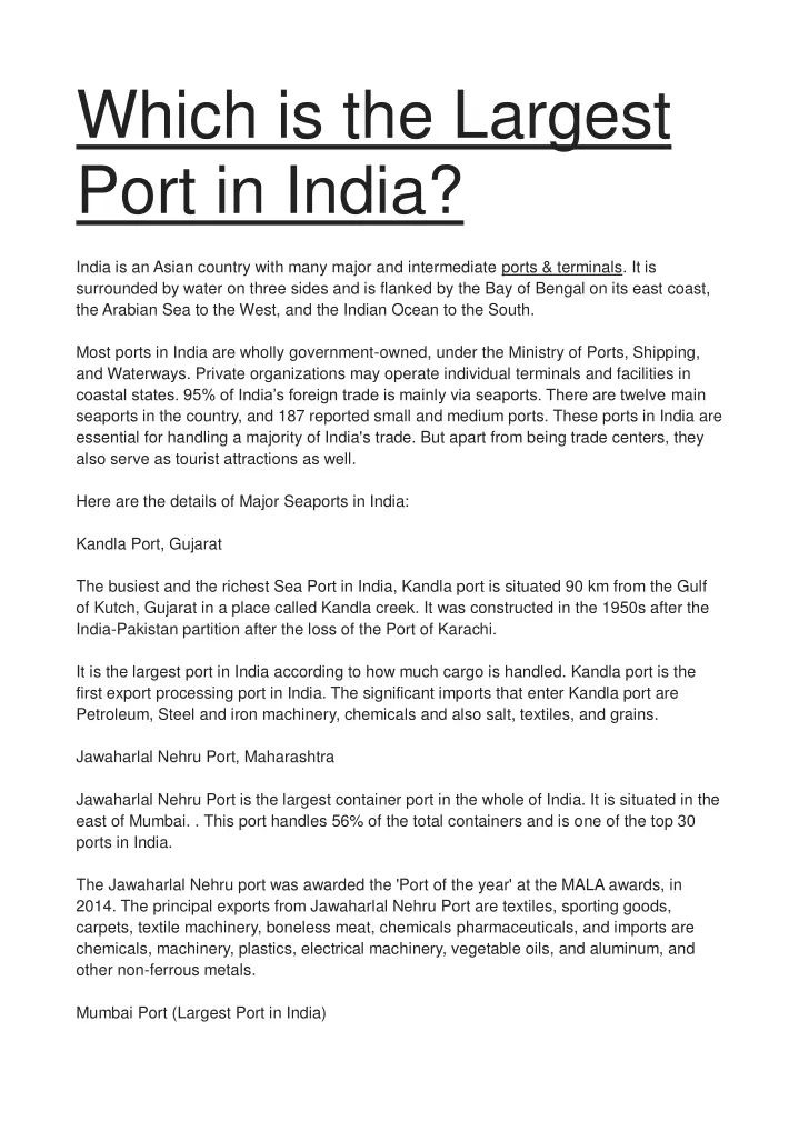 which is the largest port in india