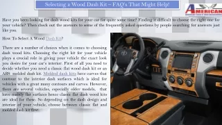Selecting a Wood Dash Kit – FAQ’s That Might Help!