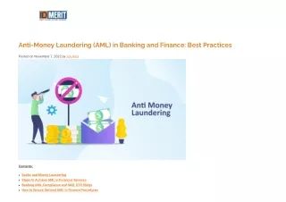 Anti money laundering best practices in banking and finance