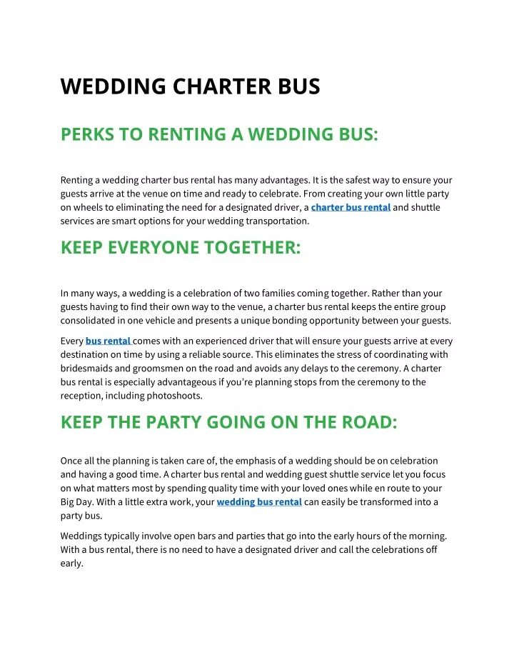 wedding charter bus perks to renting a wedding