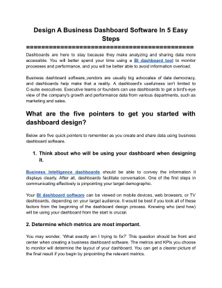 design a business dashboard software in 5 easy