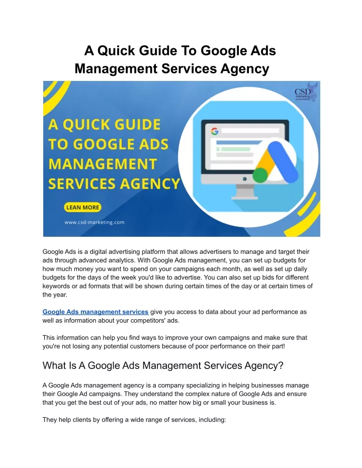 a quick guide to google ads management services