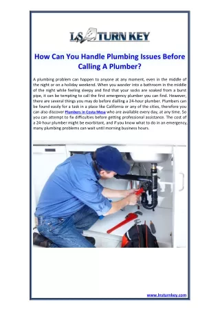 how can you handle plumbing issues before calling