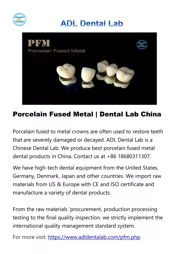 porcelain fused metal dental lab china