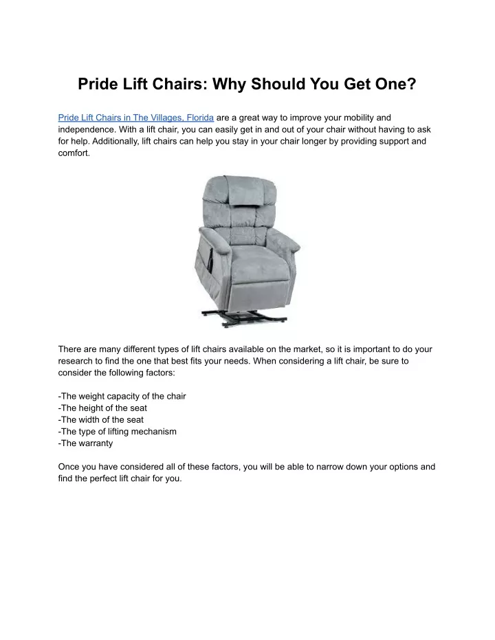 pride lift chairs why should you get one