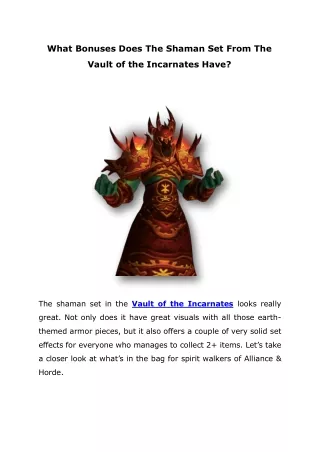 what bonuses does the shaman set from the vault