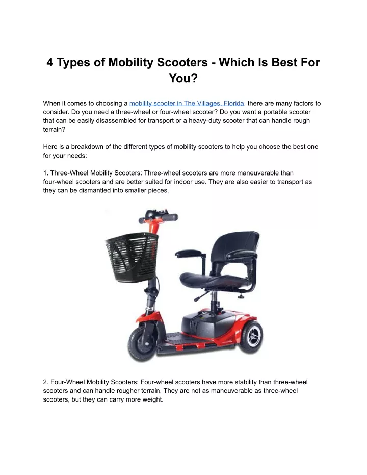 4 types of mobility scooters which is best for you