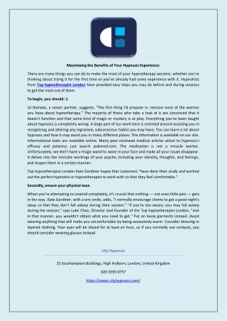 Maximizing the Benefits of Your Hypnosis Experience