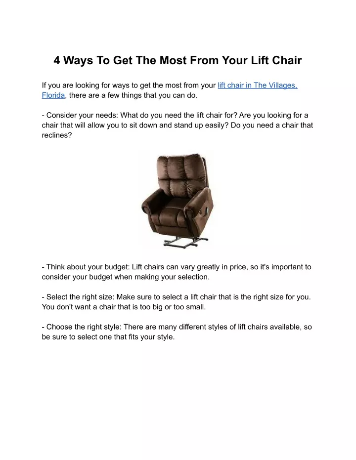 4 ways to get the most from your lift chair