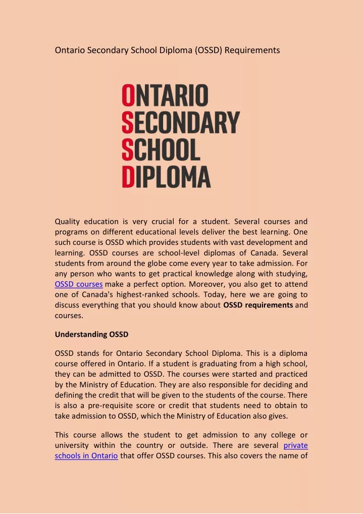 ontario secondary school diploma ossd requirements