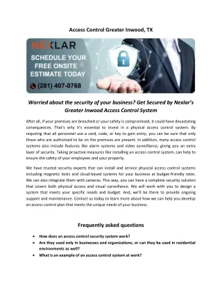 access control greater inwood tx