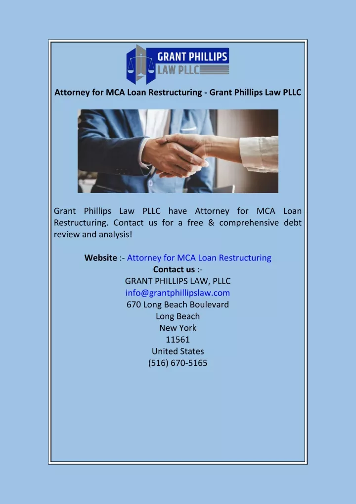 attorney for mca loan restructuring grant