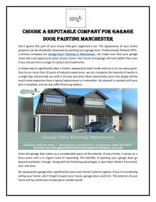 Choose a Reputable Company for Garage Door Painting Manchester