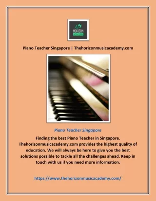 Piano Teacher Singapore | Thehorizonmusicacademy.com