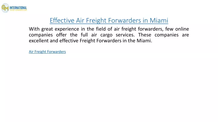 effective air freight forwarders in miami