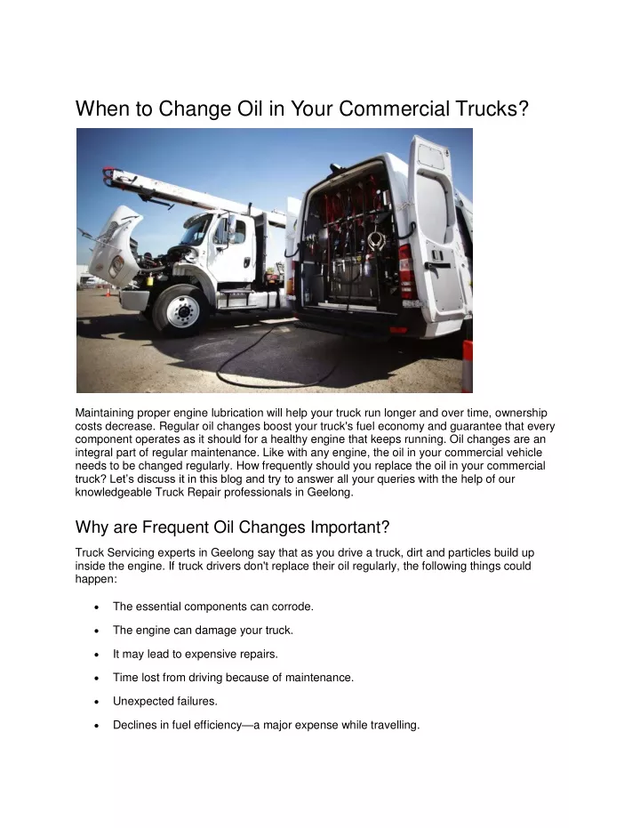 when to change oil in your commercial trucks