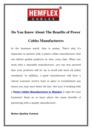 Power Cables Manufacturers in Mumbai Call-8010336422