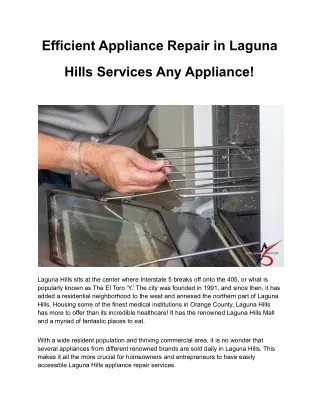 Efficient Appliance Repair in Laguna Hills Services Any Appliance!