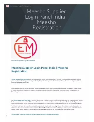 Meesho Supplier Login Panel India  Meesho Registration