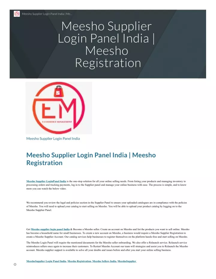 meesho supplier login panel india me