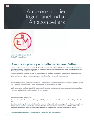 Amazon supplier login panel India  Amazon Sellers