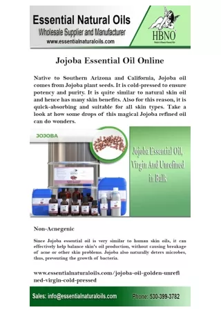 Avail Jojoba Essential Oil Online at Essential Natural Oils