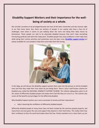 Disability Support Workers and their importance for the well