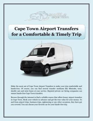 Cape Town Airport Transfers for a Comfortable & Timely Trip