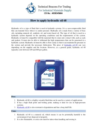 How to apply hydraulic oil 68