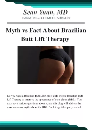 Myth vs Fact About Brazilian Butt Lift Therapy | Aesthetic and Bariatrics