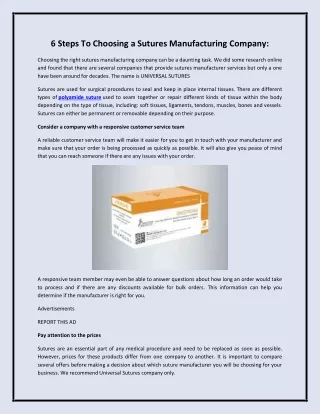 6 Steps To Choosing a Sutures Manufacturing