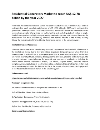 residential generators market to reach