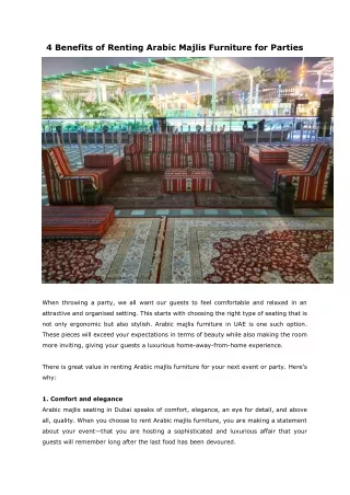 4 Benefits of Renting Arabic Majlis Furniture for Parties