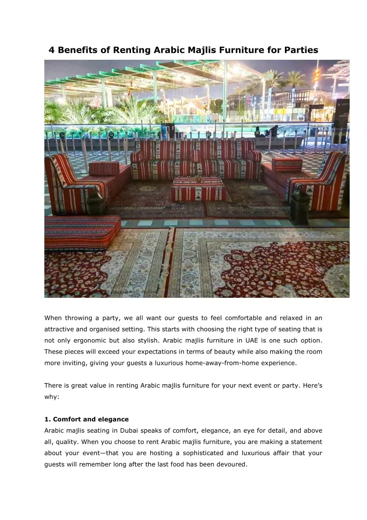 4 benefits of renting arabic majlis furniture