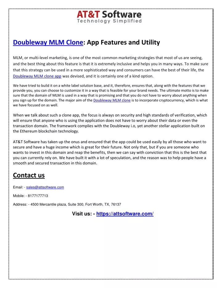 doubleway mlm clone app features and utility