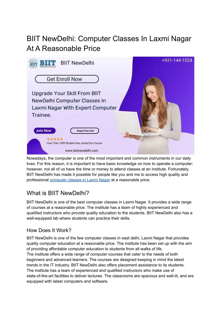 biit newdelhi computer classes in laxmi nagar