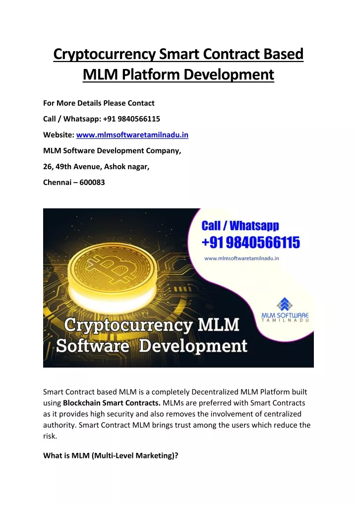 cryptocurrency smart contract based mlm platform