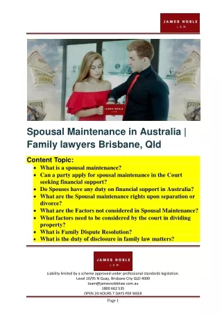 Spousal Maintenance in Australia - Family lawyers Brisbane, Qld