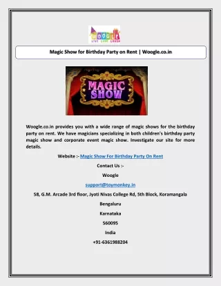 Magic Show for Birthday Party on Rent | Woogle.co.in