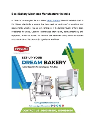 Best Bakery Machines Manufacturer in India
