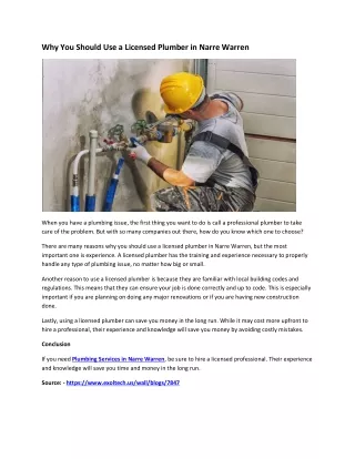 why you should use a licensed plumber in narre
