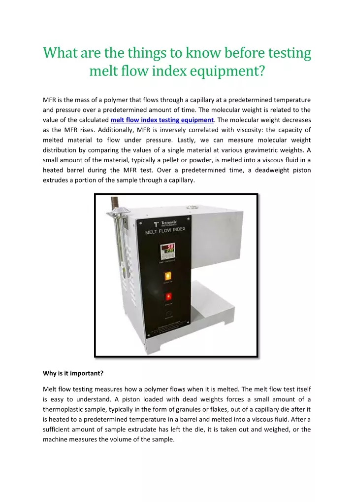 what are the things to know before testing melt